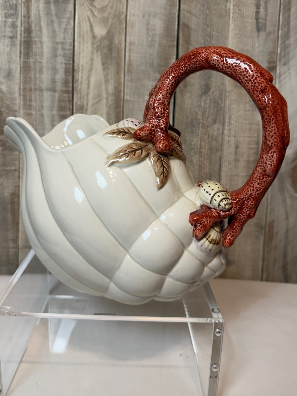 Vintage 1989 Fitz and Floyd Oceana Sea Shell 2 Qt Ceramic Pitcher Coastal Chic